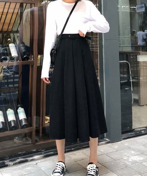 Bifrost（ビフレスト）の「ベルト付きフレアスカート（スカート・レディース・ブラック/ピンク/キャメル・L/M）」の2枚目の写真