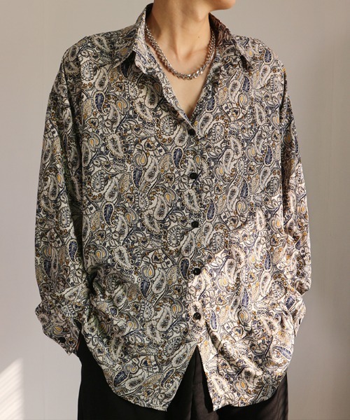 MGV(エムジーヴィー)の「ヴィンテージプリントオーバーサイズLSシャツ(シャツ/ブラウス・メンズ・ブラック×ホワイト/ベージュ×ブラック/ブラウン/ブラック系その他/ベージュ・LARGE/MEDIUM/X-LARGE)」の6枚目の写真