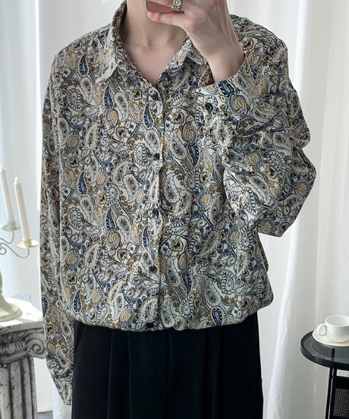 MGV(エムジーヴィー)の「ヴィンテージプリントオーバーサイズLSシャツ(シャツ/ブラウス・メンズ・ブラック×ホワイト/ベージュ×ブラック/ブラウン/ブラック系その他/ベージュ・LARGE/MEDIUM/X-LARGE)」の12枚目の写真