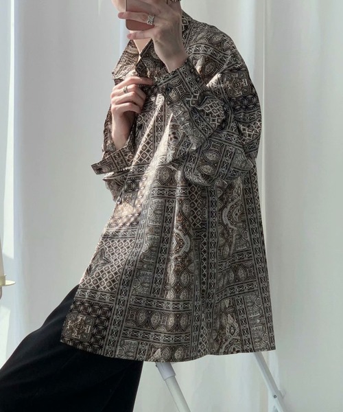 MGV(エムジーヴィー)の「ヴィンテージプリントオーバーサイズLSシャツ(シャツ/ブラウス・メンズ・ブラック×ホワイト/ベージュ×ブラック/ブラウン/ブラック系その他/ベージュ・LARGE/MEDIUM/X-LARGE)」の19枚目の写真