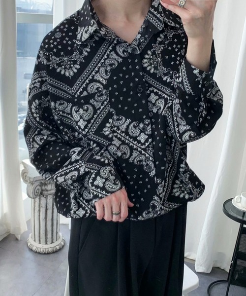 MGV(エムジーヴィー)の「ヴィンテージプリントオーバーサイズLSシャツ(シャツ/ブラウス・メンズ・ブラック×ホワイト/ベージュ×ブラック/ブラウン/ブラック系その他/ベージュ・LARGE/MEDIUM/X-LARGE)」の17枚目の写真