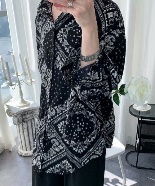 MGV(エムジーヴィー)の「ヴィンテージプリントオーバーサイズLSシャツ(シャツ/ブラウス・メンズ・ブラック×ホワイト/ベージュ×ブラック/ブラウン/ブラック系その他/ベージュ・LARGE/MEDIUM/X-LARGE)」の16枚目の写真