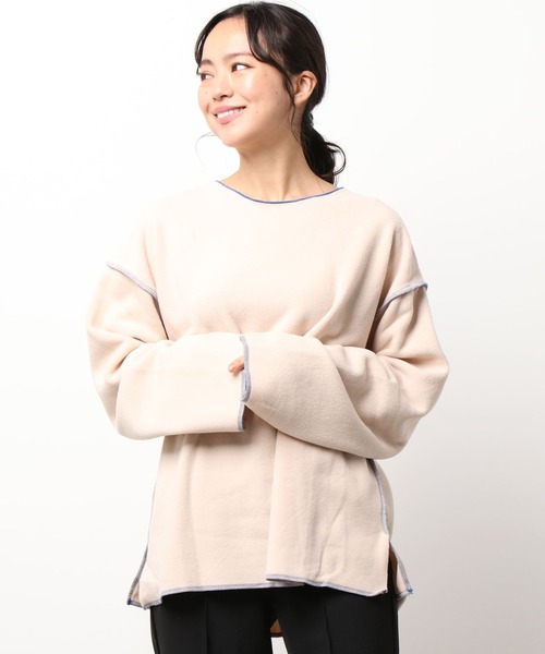 Diosfront（ディオスフロント）の「配色ステッチオーバーサイズプルオーバー（シャツ/ブラウス・レディース・ブラック/ベージュ/オフホワイト/ピンク/グリーン・FREE）」の3枚目の写真