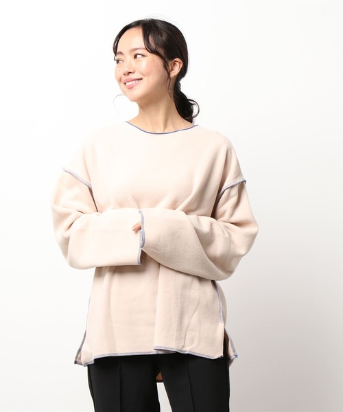 Diosfront（ディオスフロント）の「配色ステッチオーバーサイズプルオーバー（シャツ/ブラウス・レディース・ブラック/ベージュ/オフホワイト/ピンク/グリーン・FREE）」の7枚目の写真