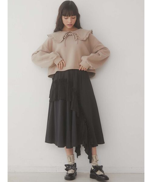 merry jenny（メリージェニー）の「異素材アシメフリルスカート（スカート・レディース・ブラック/ベージュ/ネイビー・FREE）」の7枚目の写真