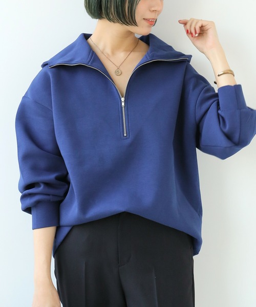 Simplicite（サンプリシテ）の「ダンボールハーフジップ フードプルオーバー◆（パーカー・レディース・グリーン/ホワイト/ネイビー・FREE）」の3枚目の写真