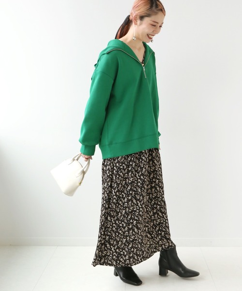 Simplicite（サンプリシテ）の「ダンボールハーフジップ フードプルオーバー◆（パーカー・レディース・グリーン/ホワイト/ネイビー・FREE）」の5枚目の写真