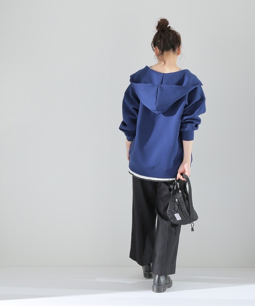 Simplicite（サンプリシテ）の「ダンボールハーフジップ フードプルオーバー◆（パーカー・レディース・グリーン/ホワイト/ネイビー・FREE）」の12枚目の写真