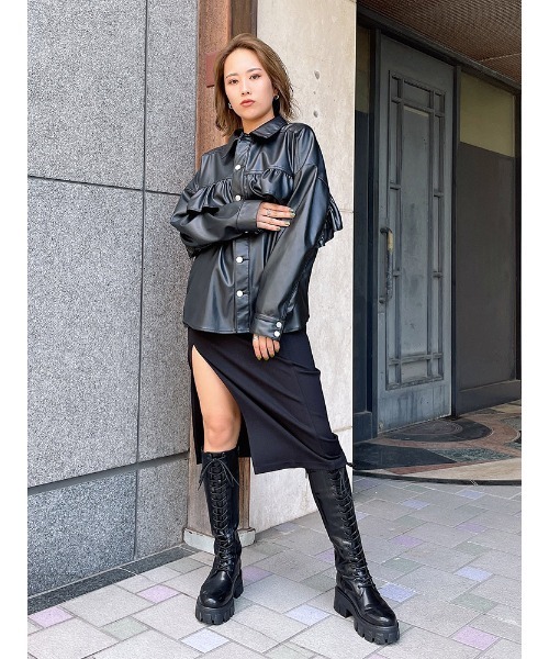 ENVYM（アンビー）の「スリットミディアムＳＫ（スカート・レディース・ブラック/ブラック系その他・FREE）」の5枚目の写真