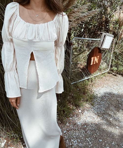 esutoreja（エストレジャ）の「フロントスリットギャザーブラウス（シャツ/ブラウス・レディース・ホワイト/ベージュ・FREE）」の12枚目の写真