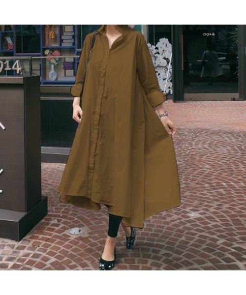 Ritzy(リッツィー)の「大人シルエット ゆる感 ミモレ丈 Aライン シャツワンピース(シャツワンピース・レディース・ホワイト/ブラック/ベージュ/ネイビー/ブラウン・S/M/L)」の1枚目の写真