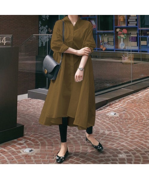 Ritzy(リッツィー)の「大人シルエット ゆる感 ミモレ丈 Aライン シャツワンピース(シャツワンピース・レディース・ホワイト/ブラック/ベージュ/ネイビー/ブラウン・S/M/L)」の7枚目の写真