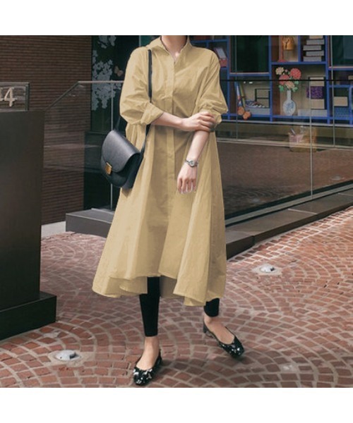 Ritzy(リッツィー)の「大人シルエット ゆる感 ミモレ丈 Aライン シャツワンピース(シャツワンピース・レディース・ホワイト/ブラック/ベージュ/ネイビー/ブラウン・S/M/L)」の8枚目の写真
