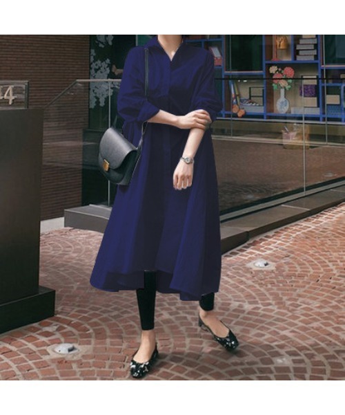 Ritzy(リッツィー)の「大人シルエット ゆる感 ミモレ丈 Aライン シャツワンピース(シャツワンピース・レディース・ホワイト/ブラック/ベージュ/ネイビー/ブラウン・S/M/L)」の10枚目の写真