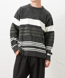 NAVY ネイビー モールニット ボーダークルーセーター