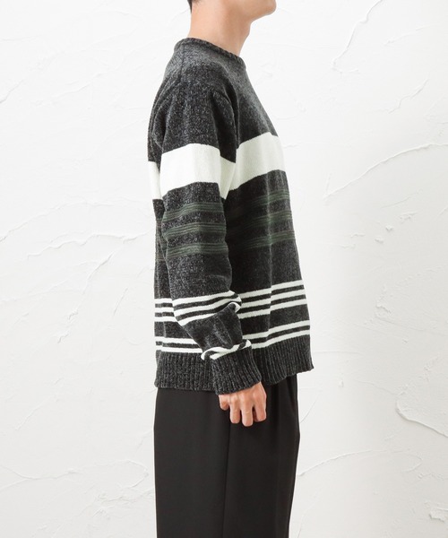 NAVY(ネイビー)の「NAVY ネイビー モールニット ボーダークルーセーター(ニット/セーター・メンズ・チャコール/グリーン/ネイビー/レッド・M/L/XL)」の10枚目の写真