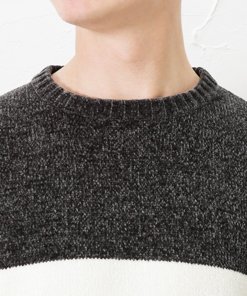 NAVY(ネイビー)の「NAVY ネイビー モールニット ボーダークルーセーター(ニット/セーター・メンズ・チャコール/グリーン/ネイビー/レッド・M/L/XL)」の12枚目の写真