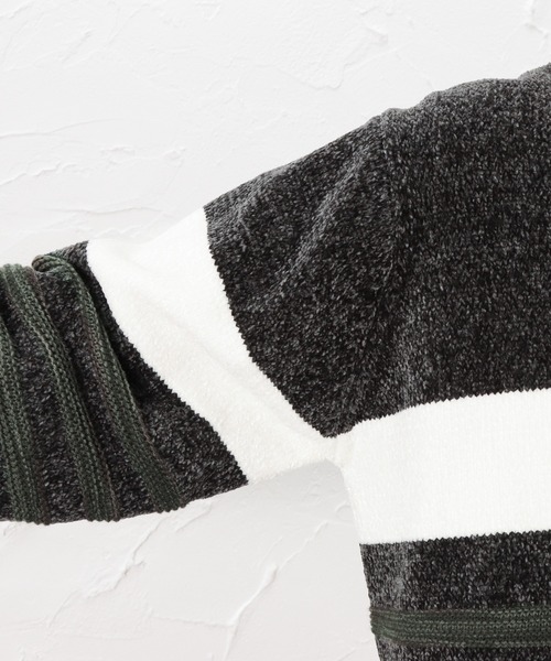 NAVY(ネイビー)の「NAVY ネイビー モールニット ボーダークルーセーター(ニット/セーター・メンズ・チャコール/グリーン/ネイビー/レッド・M/L/XL)」の13枚目の写真