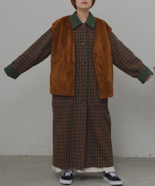 MERLOT（メルロー）の「クラシックチェックコート（ステンカラーコート・レディース・グリーン/グレー/ブラウン/グリーン系その他・FREE）」の9枚目の写真