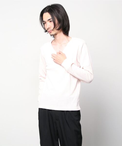Bling Leads(ブリングリーズ)の「20/- サーマル 袖リブ Vネック ロング Tシャツ(Tシャツ/カットソー・メンズ・ホワイト/ブラック/ベージュ/ネイビー/グレー/カーキ/ライトピンク・M/L/XL)」の7枚目の写真