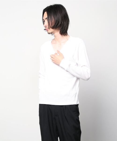 Bling Leads(ブリングリーズ)の「20/- サーマル 袖リブ Vネック ロング Tシャツ(Tシャツ/カットソー・メンズ・ホワイト/ブラック/ベージュ/ネイビー/グレー/カーキ/ライトピンク・M/L/XL)」の3枚目の写真
