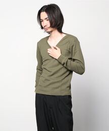 20/- サーマル 袖リブ Vネック ロング Tシャツ
