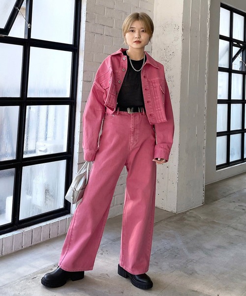 PAGEBOY（ページボーイ）の「カラーデニムセットアップパンツ（デニムパンツ・レディース・グリーン/ピンク・26inch/25inch）」の4枚目の写真
