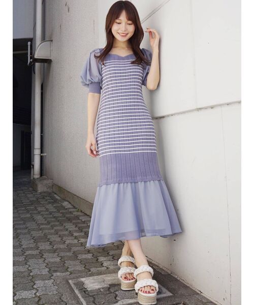 MERCURYDUO（マーキュリーデュオ）の「2WAYパフスリーブボーダーニットワンピース（ワンピース・レディース・オフホワイト/ブルー/ブラック・FREE）」の7枚目の写真