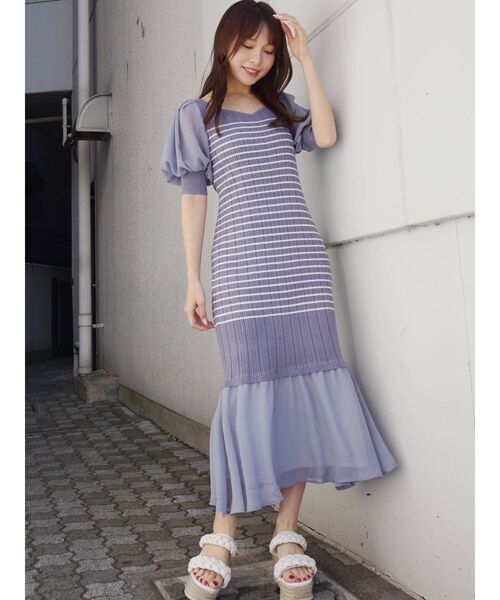 MERCURYDUO（マーキュリーデュオ）の「2WAYパフスリーブボーダーニットワンピース（ワンピース・レディース・オフホワイト/ブルー/ブラック・FREE）」の9枚目の写真