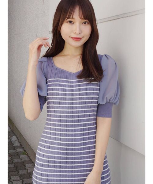 MERCURYDUO（マーキュリーデュオ）の「2WAYパフスリーブボーダーニットワンピース（ワンピース・レディース・オフホワイト/ブルー/ブラック・FREE）」の5枚目の写真