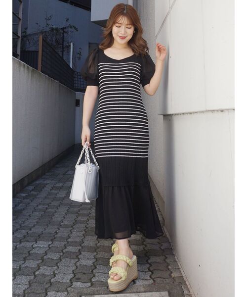 MERCURYDUO（マーキュリーデュオ）の「2WAYパフスリーブボーダーニットワンピース（ワンピース・レディース・オフホワイト/ブルー/ブラック・FREE）」の10枚目の写真