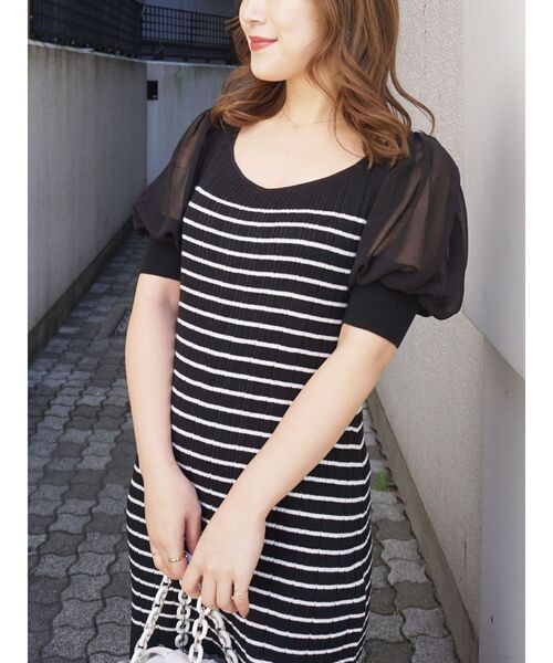 MERCURYDUO（マーキュリーデュオ）の「2WAYパフスリーブボーダーニットワンピース（ワンピース・レディース・オフホワイト/ブルー/ブラック・FREE）」の12枚目の写真