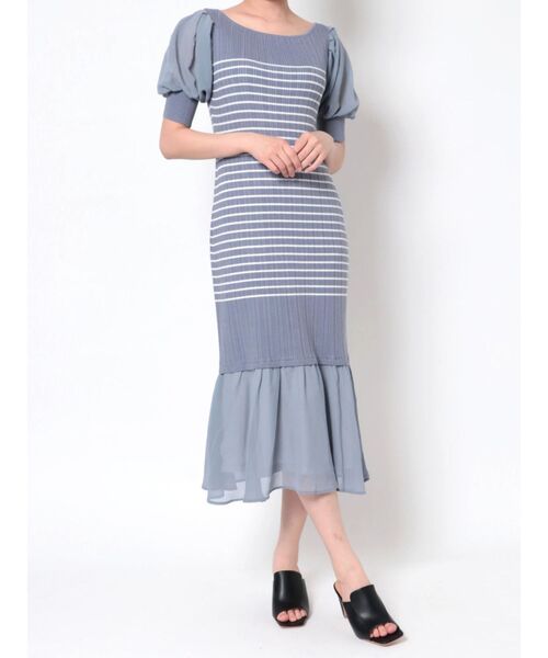 MERCURYDUO（マーキュリーデュオ）の「2WAYパフスリーブボーダーニットワンピース（ワンピース・レディース・オフホワイト/ブルー/ブラック・FREE）」の21枚目の写真