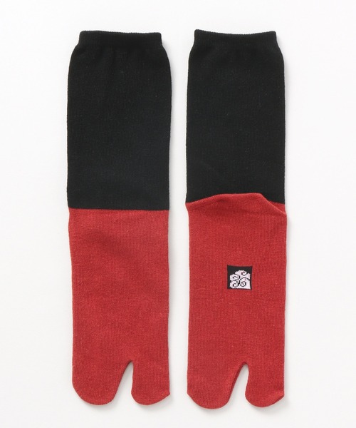 カヤ（カヤ）の「【カヤ】麻混足袋型くつ下23～25cm 色合わせ（ソックス/靴下・レディース・カーキ/パープル系その他/その他/ブラック×レッド・FREE）」の2枚目の写真