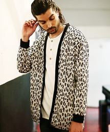 レオパード柄ダブルジャガードカーディガン