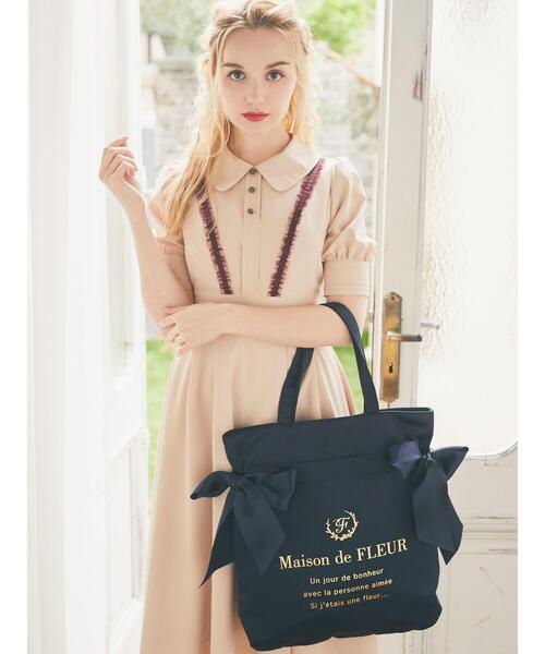 Maison de FLEUR(メゾンドフルール)の「ダブルリボントートバッグ(トートバッグ・レディース・ネイビー/ラベンダー/ブルー系その他5/ライトグリーン系2/ブラック・FREE)」の7枚目の写真