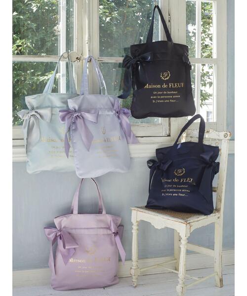 Maison de FLEUR(メゾンドフルール)の「ダブルリボントートバッグ(トートバッグ・レディース・ネイビー/ラベンダー/ブルー系その他5/ライトグリーン系2/ブラック・FREE)」の9枚目の写真