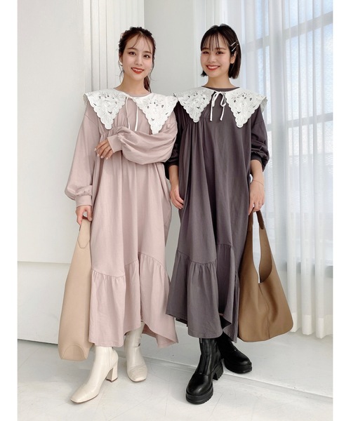 JUMELLE（ジュメロ）の「【低身長~高身長】付け襟ギャザーワンピース（ワンピース・レディース・チャコールグレー/ピンク・SMALL/MEDIUM）」の20枚目の写真