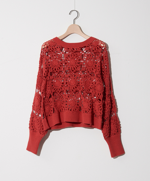 NOMINE（ノミネ）の「かぎ編レースニットプルオーバー（ニット/セーター・レディース・ホワイト/オレンジ/グリーン/ダークネイビー・フリー）」の4枚目の写真