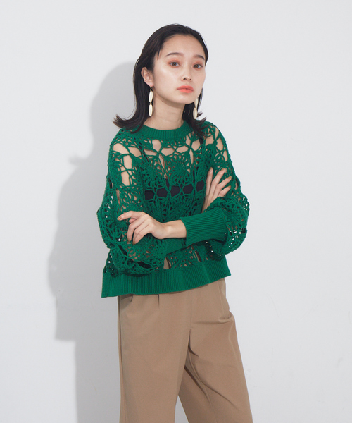 NOMINE（ノミネ）の「かぎ編レースニットプルオーバー（ニット/セーター・レディース・ホワイト/オレンジ/グリーン/ダークネイビー・フリー）」の3枚目の写真