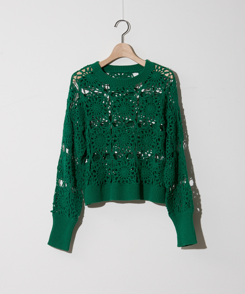 NOMINE（ノミネ）の「かぎ編レースニットプルオーバー（ニット/セーター・レディース・ホワイト/オレンジ/グリーン/ダークネイビー・フリー）」の17枚目の写真