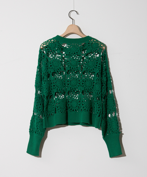 NOMINE（ノミネ）の「かぎ編レースニットプルオーバー（ニット/セーター・レディース・ホワイト/オレンジ/グリーン/ダークネイビー・フリー）」の8枚目の写真