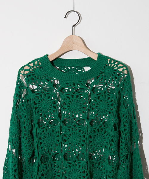 NOMINE（ノミネ）の「かぎ編レースニットプルオーバー（ニット/セーター・レディース・ホワイト/オレンジ/グリーン/ダークネイビー・フリー）」の12枚目の写真