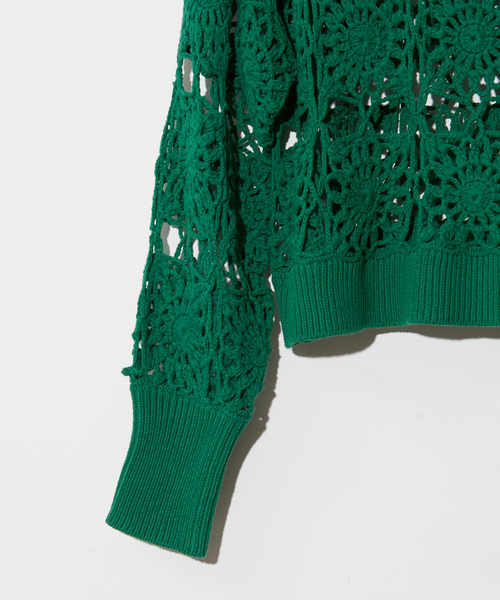 NOMINE（ノミネ）の「かぎ編レースニットプルオーバー（ニット/セーター・レディース・ホワイト/オレンジ/グリーン/ダークネイビー・フリー）」の5枚目の写真