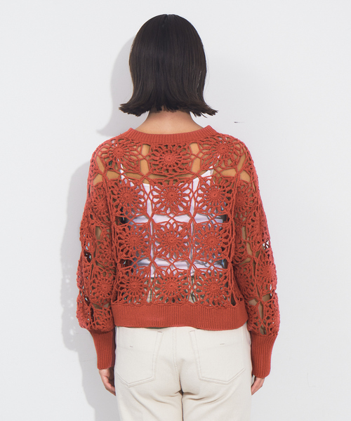 NOMINE（ノミネ）の「かぎ編レースニットプルオーバー（ニット/セーター・レディース・ホワイト/オレンジ/グリーン/ダークネイビー・フリー）」の21枚目の写真