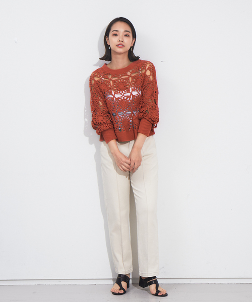 NOMINE（ノミネ）の「かぎ編レースニットプルオーバー（ニット/セーター・レディース・ホワイト/オレンジ/グリーン/ダークネイビー・フリー）」の7枚目の写真