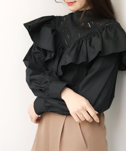 HER CLOSET（ハークローゼット）の「【TWENTY THREE】コットンレースフリルギャザーブラウス（シャツ/ブラウス・レディース・ホワイト/ブラック・FREE）」の17枚目の写真