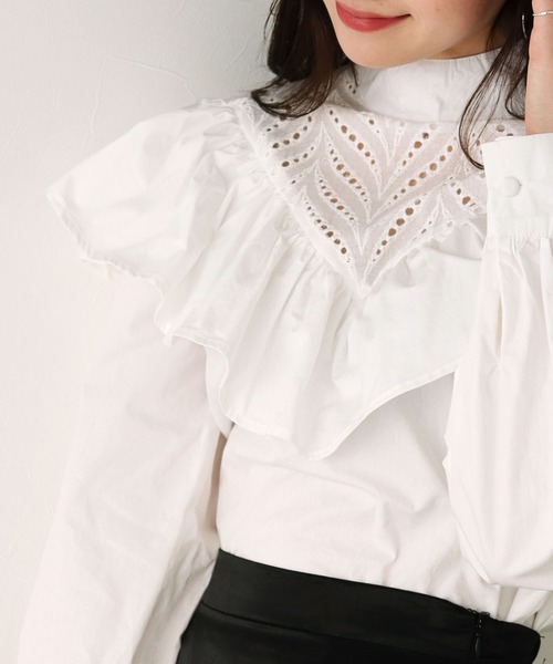 HER CLOSET（ハークローゼット）の「【TWENTY THREE】コットンレースフリルギャザーブラウス（シャツ/ブラウス・レディース・ホワイト/ブラック・FREE）」の19枚目の写真