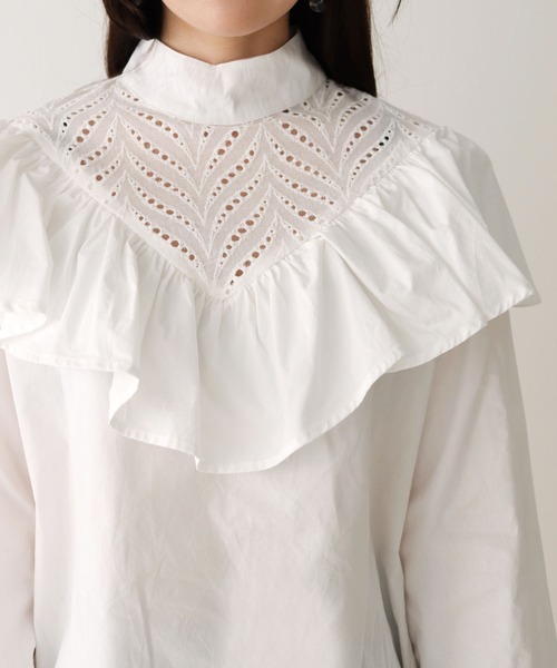 HER CLOSET（ハークローゼット）の「【TWENTY THREE】コットンレースフリルギャザーブラウス（シャツ/ブラウス・レディース・ホワイト/ブラック・FREE）」の9枚目の写真