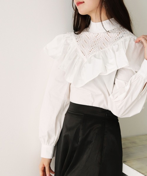HER CLOSET（ハークローゼット）の「【TWENTY THREE】コットンレースフリルギャザーブラウス（シャツ/ブラウス・レディース・ホワイト/ブラック・FREE）」の16枚目の写真